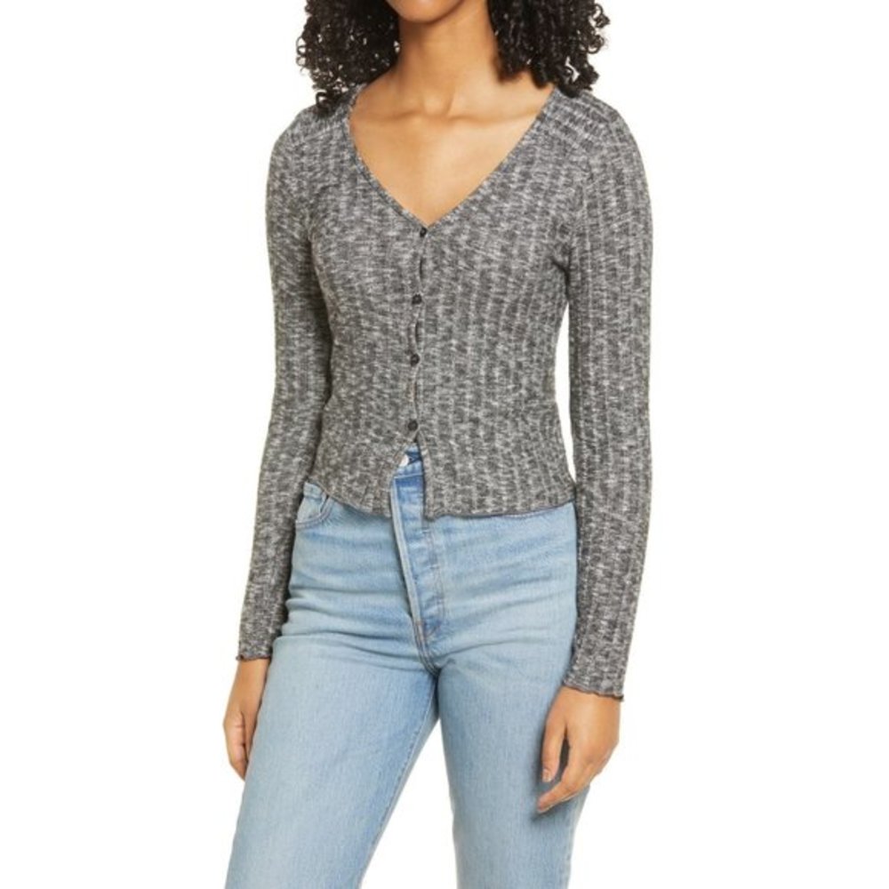 SOCIALITE Button Front Cardigan in Charcoal